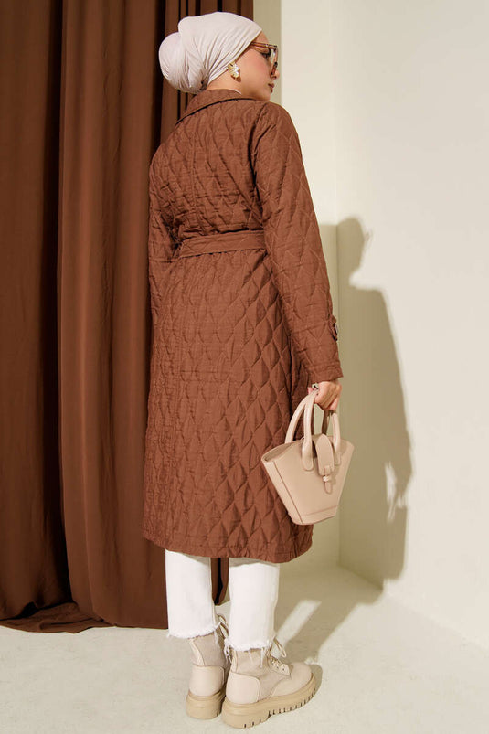Belted Quilted Coat Brown
