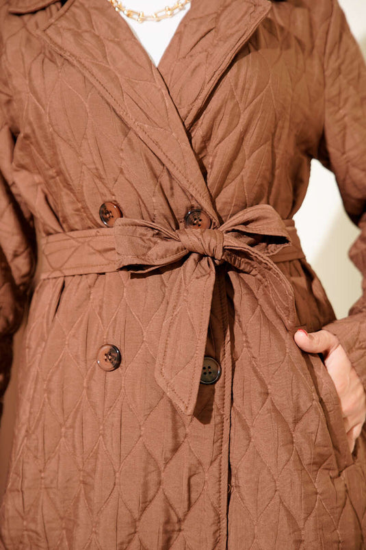 Belted Quilted Coat Brown