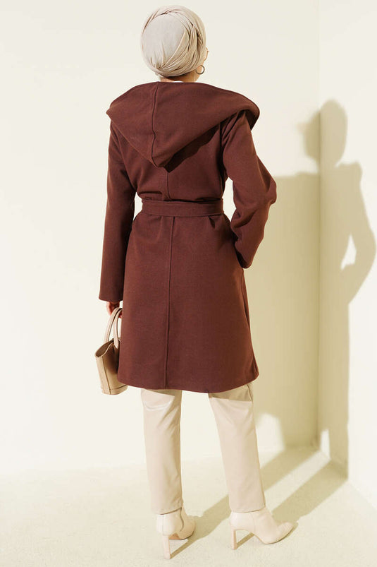 Belted Hooded Cashmere Coat Chestnut