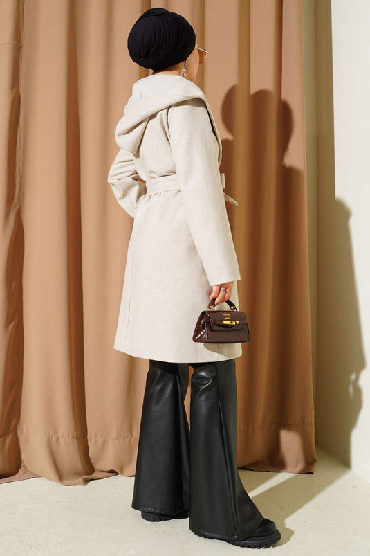 Belted Hooded Cashmere Coat Stone