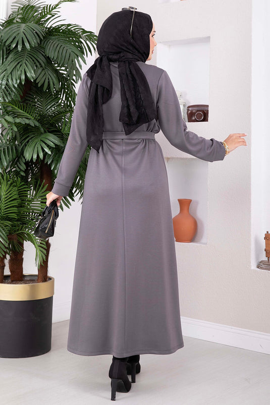 Gürtelkleid In Rauchgrau