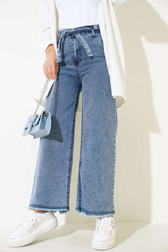 Belted Fringed Denim Pants