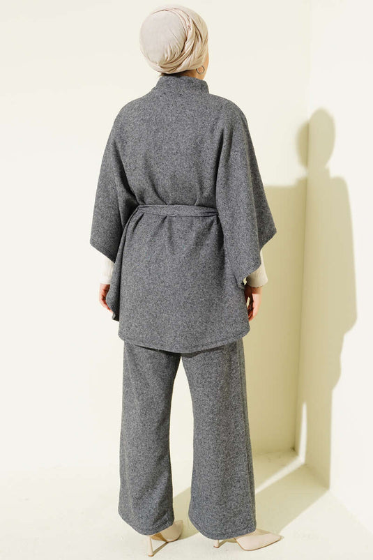 Poncho ceinturé deux pièces, couleur fumée