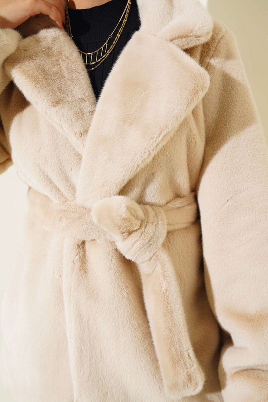 Manteau Peluche Ceinturé Beige