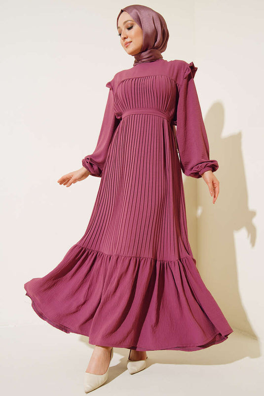 Plissiertes Prinzessinnenkleid mit Gürtel Magenta