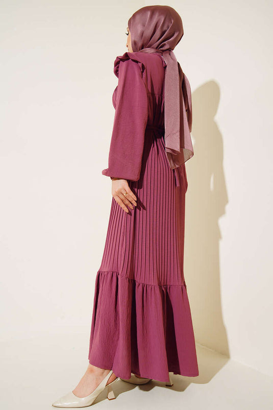 Belted Pleated Princess Dress Magenta