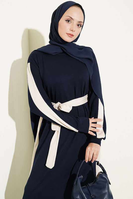 Belted Navy Striped Dress