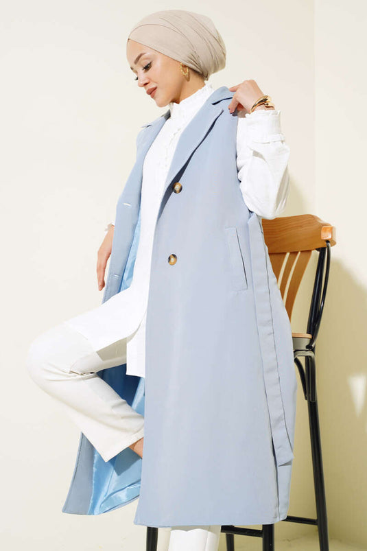 Belted Sleeveless Trench Coat Baby Blue