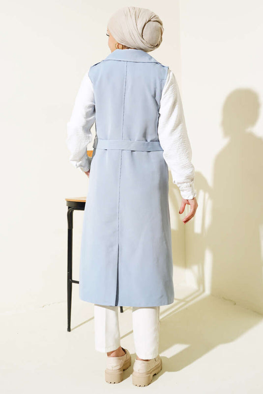 Belted Sleeveless Trench Coat Baby Blue