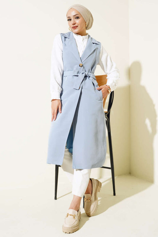 Belted Sleeveless Trench Coat Baby Blue