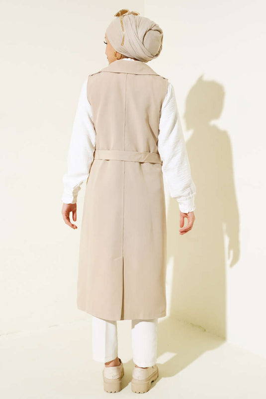 Belted Sleeveless Trench Coat Beige