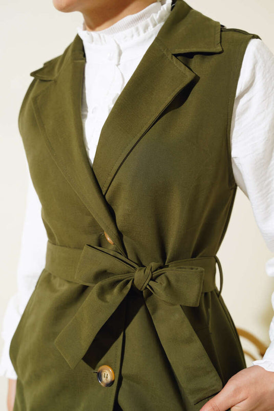 Belted Sleeveless Trench Coat Khaki