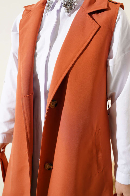 Belted Sleeveless Trench Coat Brick