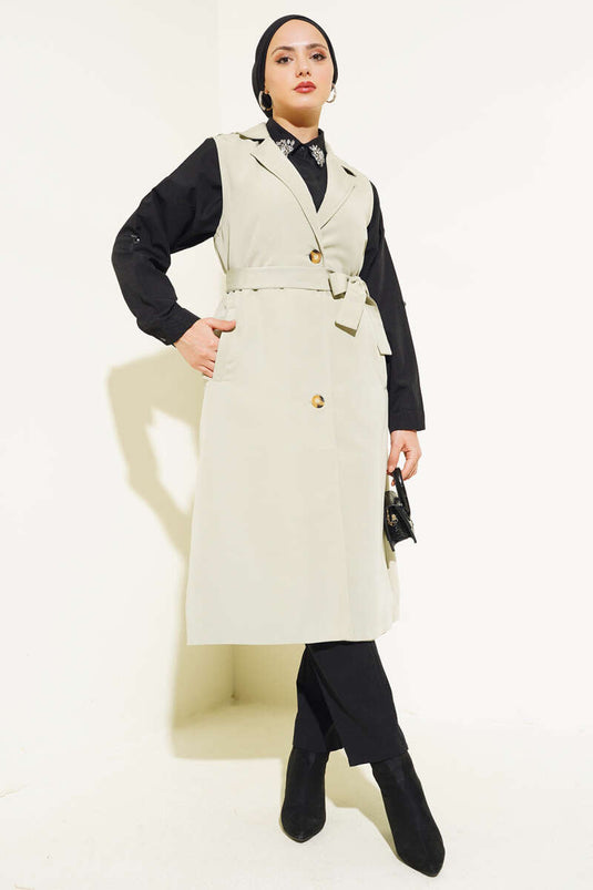 Trenchcoat met riem en nul mouwen, mintgroen