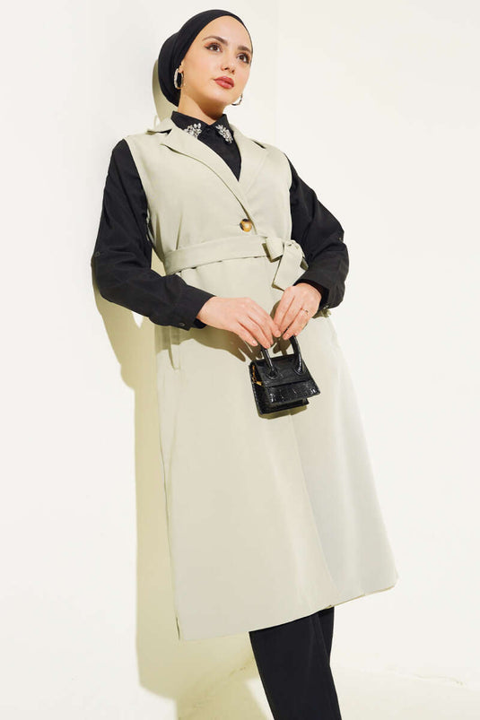 Trenchcoat met riem en nul mouwen, mintgroen