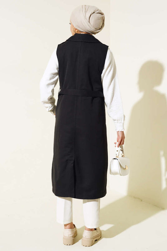 Belted Sleeveless Trench Coat Black