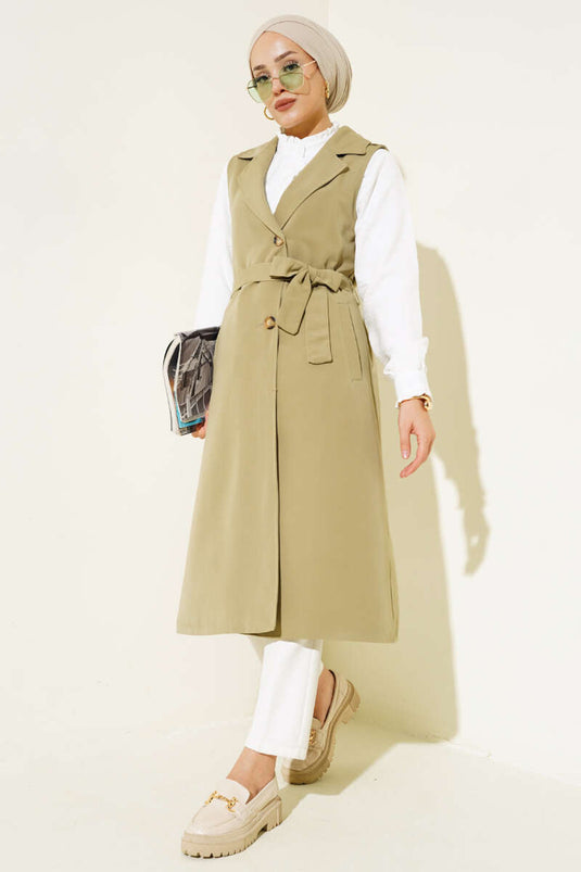 Belted Sleeveless Trench Coat Aqua Green