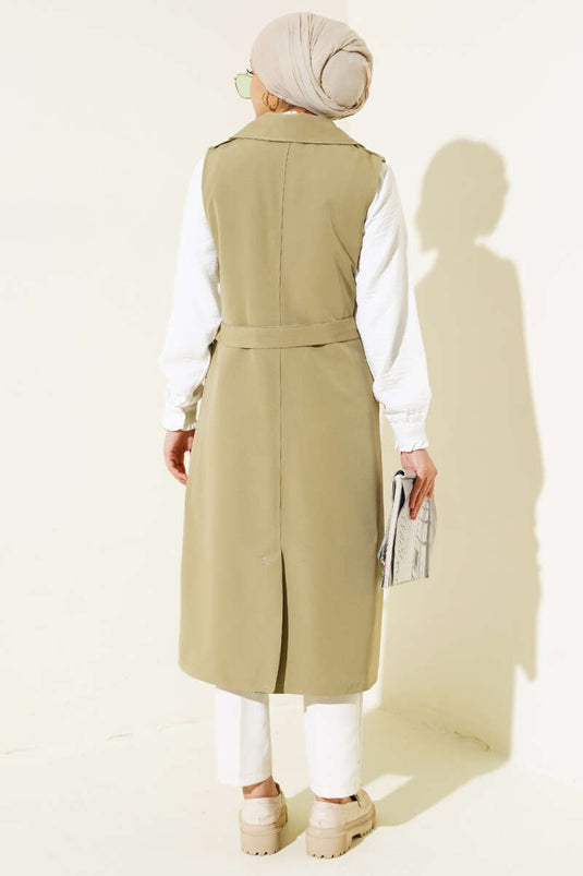 Belted Sleeveless Trench Coat Aqua Green