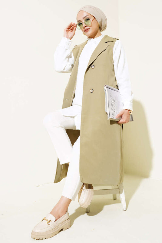 Belted Sleeveless Trench Coat Aqua Green