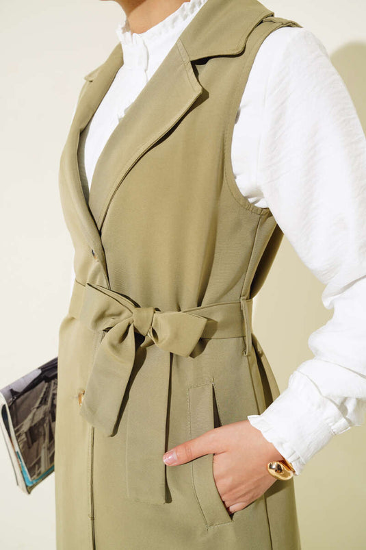 Belted Sleeveless Trench Coat Aqua Green