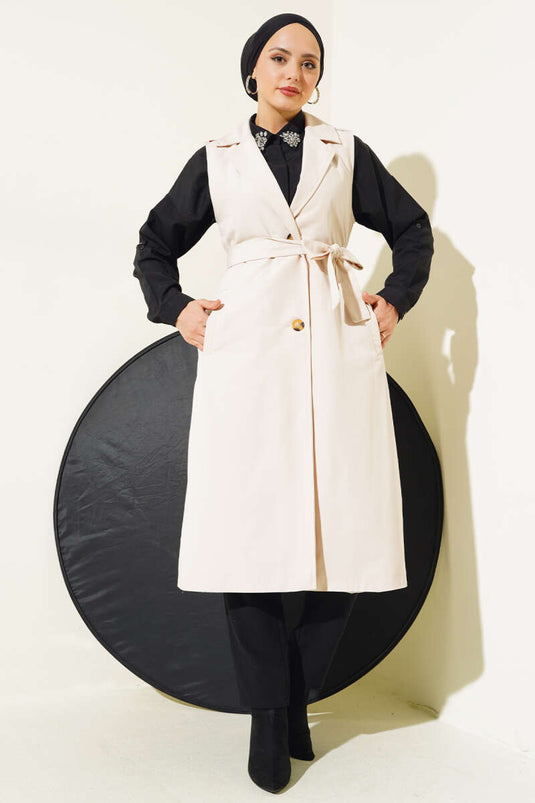 Belted Sleeveless Trench Coat Stone