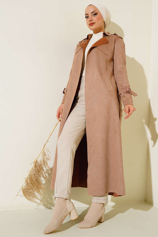 Trench Long En Daim Ceinturé Camel