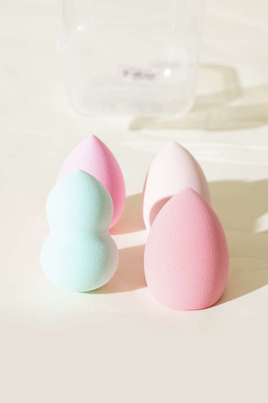 مجموعة إسفنجات مكياج متنوعة من 4 قطع، معبأة في علبة