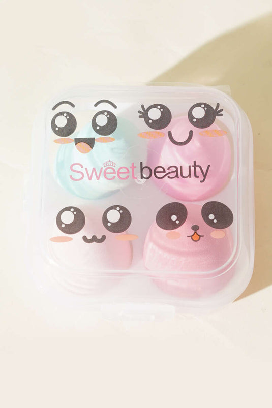 مجموعة إسفنجات مكياج متنوعة من 4 قطع، معبأة في علبة