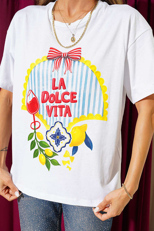 La Dolce Vita Nakışlı T-shirt Beyaz
