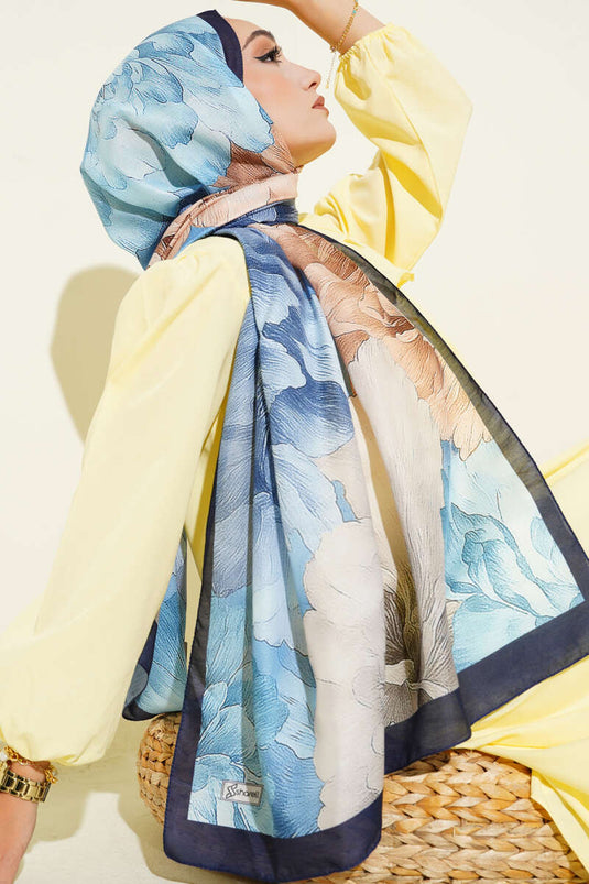 مجموعة أوشحة منقوشة باللون الأزرق الداكن (6 قطع)