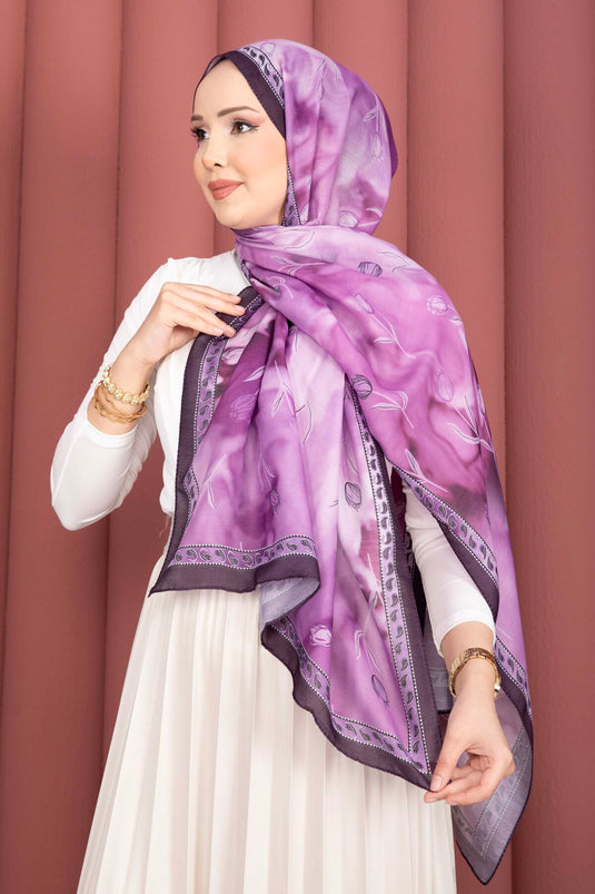 Lale Pattern Scarf Series Plum