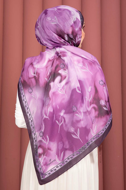 Lale Pattern Scarf Series Plum