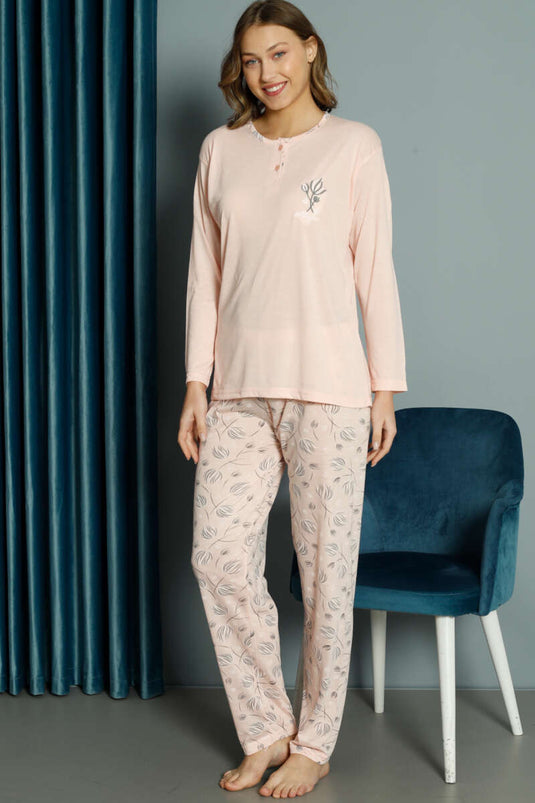 Ensemble pyjama en viscose à motif tulipes saumon