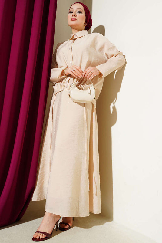 Ensemble deux pièces à jupe élastique beige