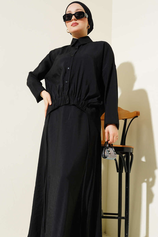 Lastik Detaylı Etekli İkili Takım Siyah