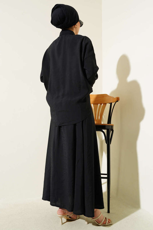 Lastik Detaylı Etekli İkili Takım Siyah