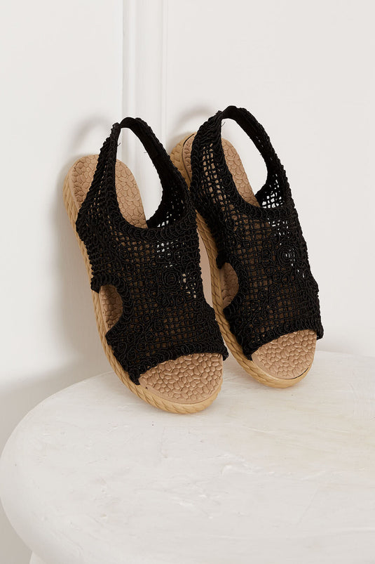 Sandales tricotées élastiques détaillées noires