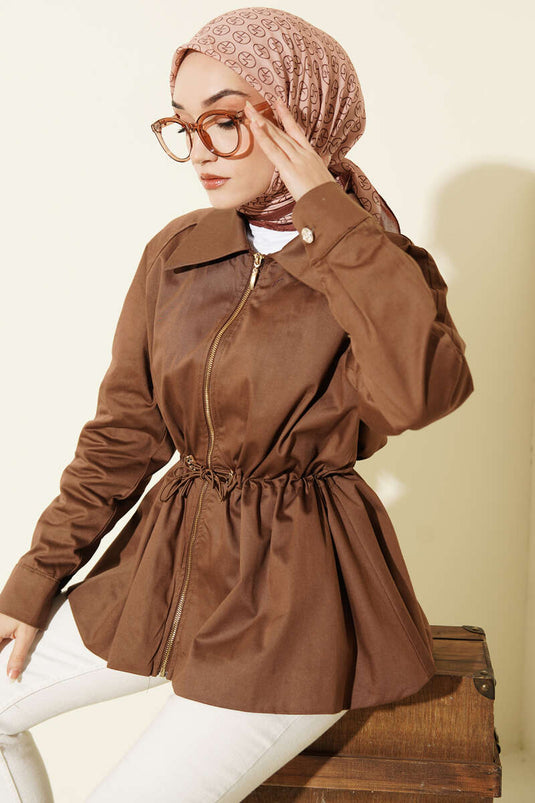 Jacke mit Gummibund, Tunnelzug und Reißverschluss, Kastanienbraun