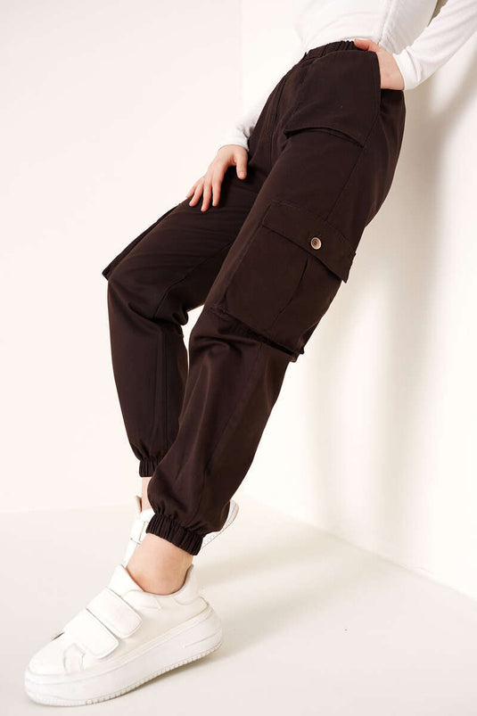 Elastic Cargo Pants Brown