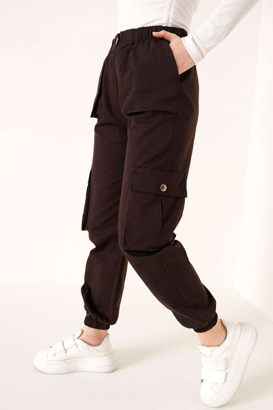 Elastic Cargo Pants Brown