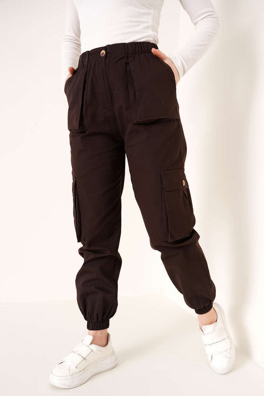 Elastic Cargo Pants Brown