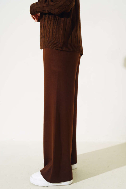 Elasticated Pique Knit Trousers Brown