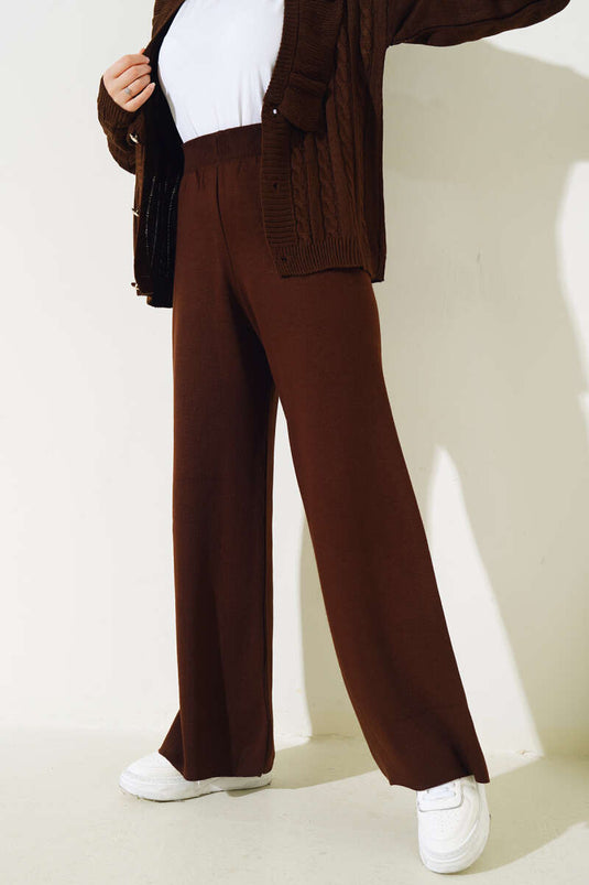 Pantalon marron en maille piqué élastique