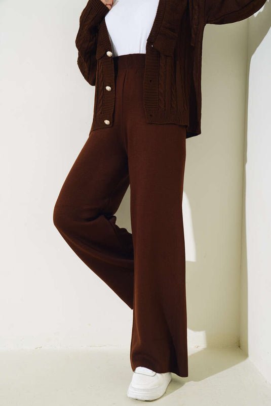 Elasticated Pique Knit Trousers Brown