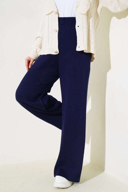 Elasticated Navy Knit Pants