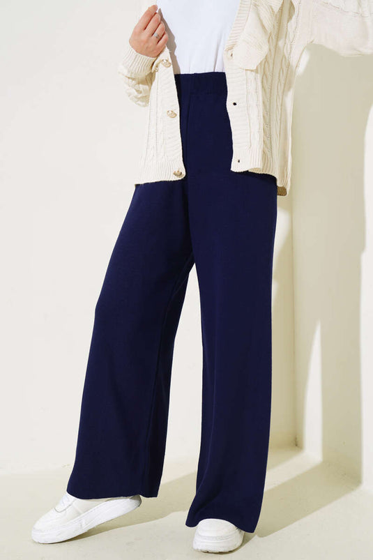 Elasticated Navy Knit Pants