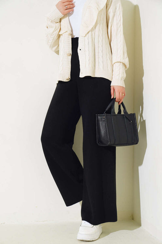 Elasticated Pique Knit Trousers Black