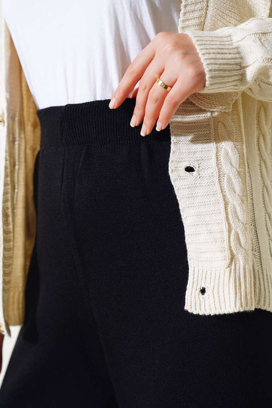 Elasticated Pique Knit Trousers Black