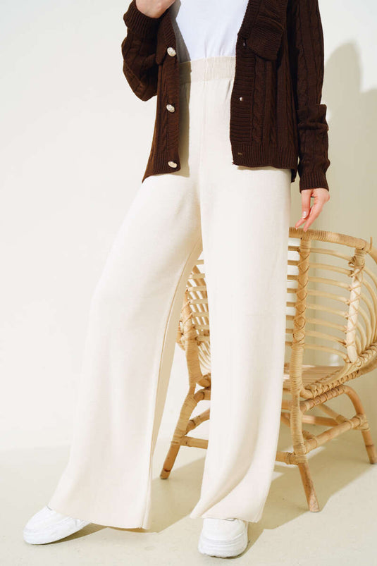 Elastic Pique Knit Trousers Stone