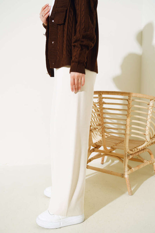 Elastic Pique Knit Trousers Stone